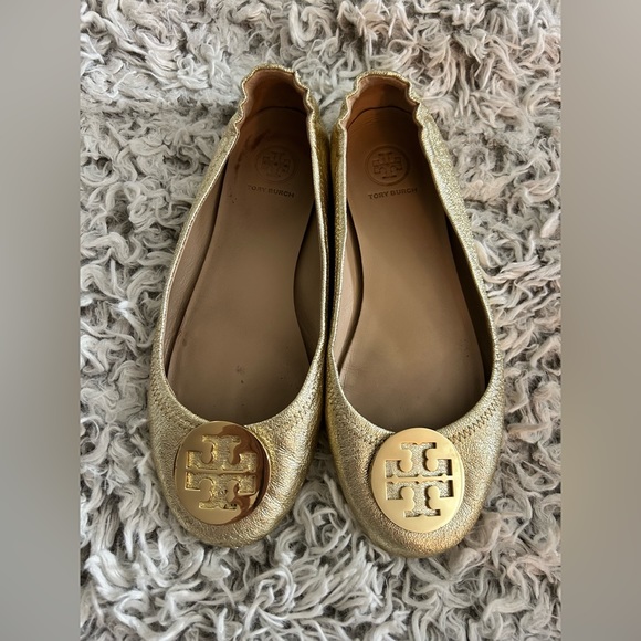 Tory Burch Shoes - Tory Burch, Size 8, Ballerina Reva Metallic Crackle Shoes Gold